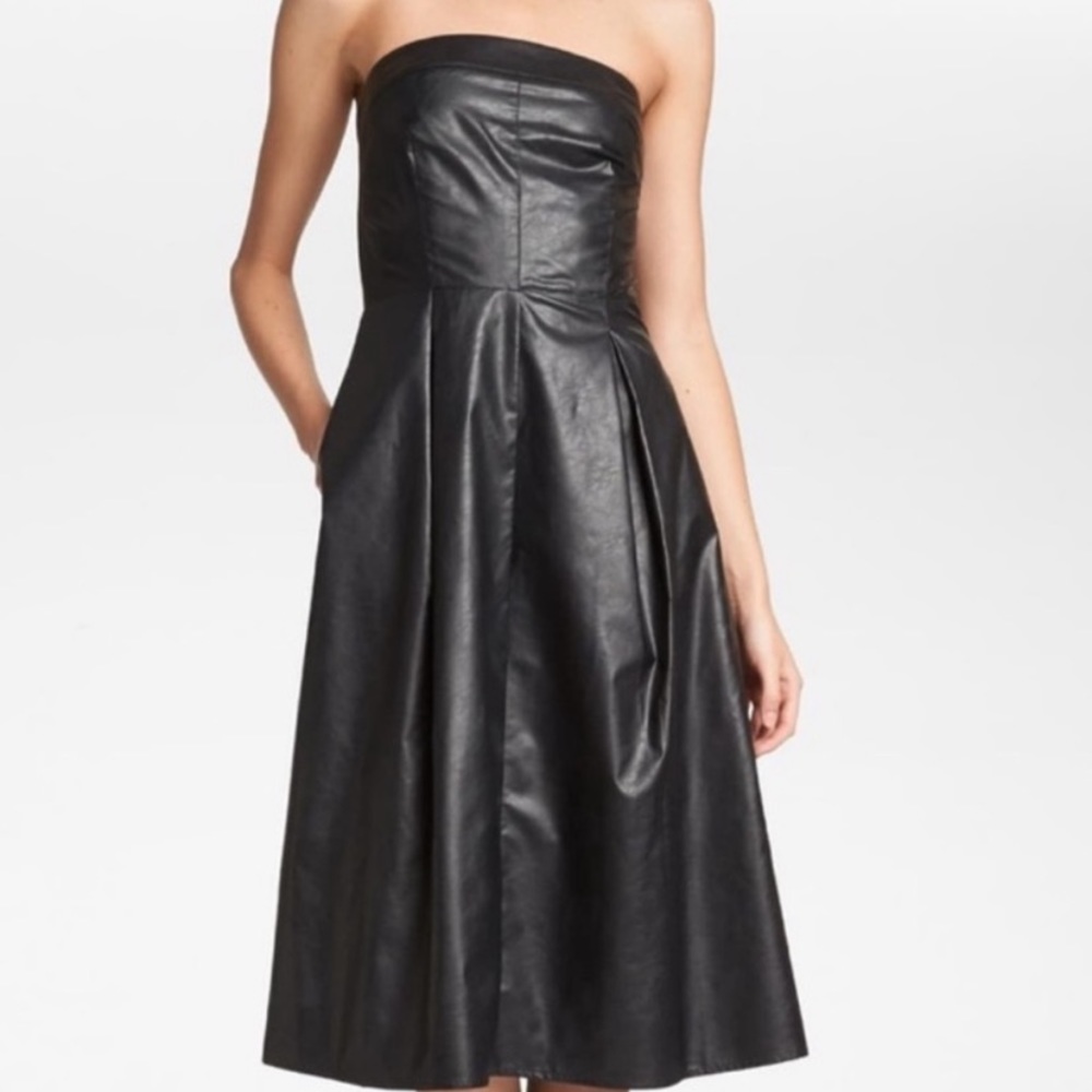 Leith Black Faux Leather Strapless Dress Size 6 Excellent Condition